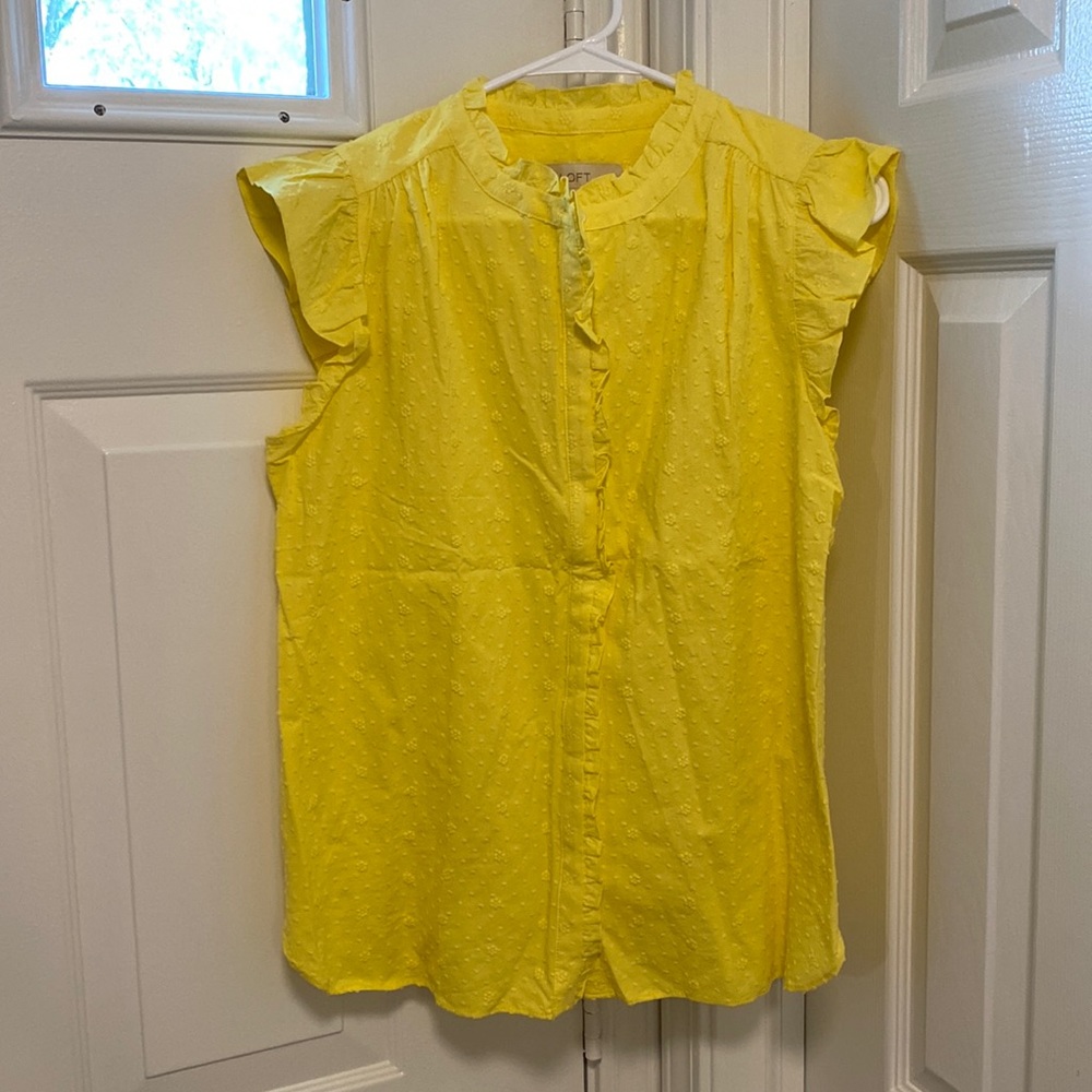 LOFT- Short Sleeve Ruffle Blouse, yellow